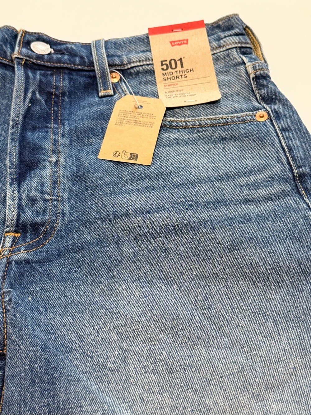 Levi’s Women’s 501 Mid-Thigh Shorts Size 28 Blue Denim High Rise NWT - Picture 10 of 16